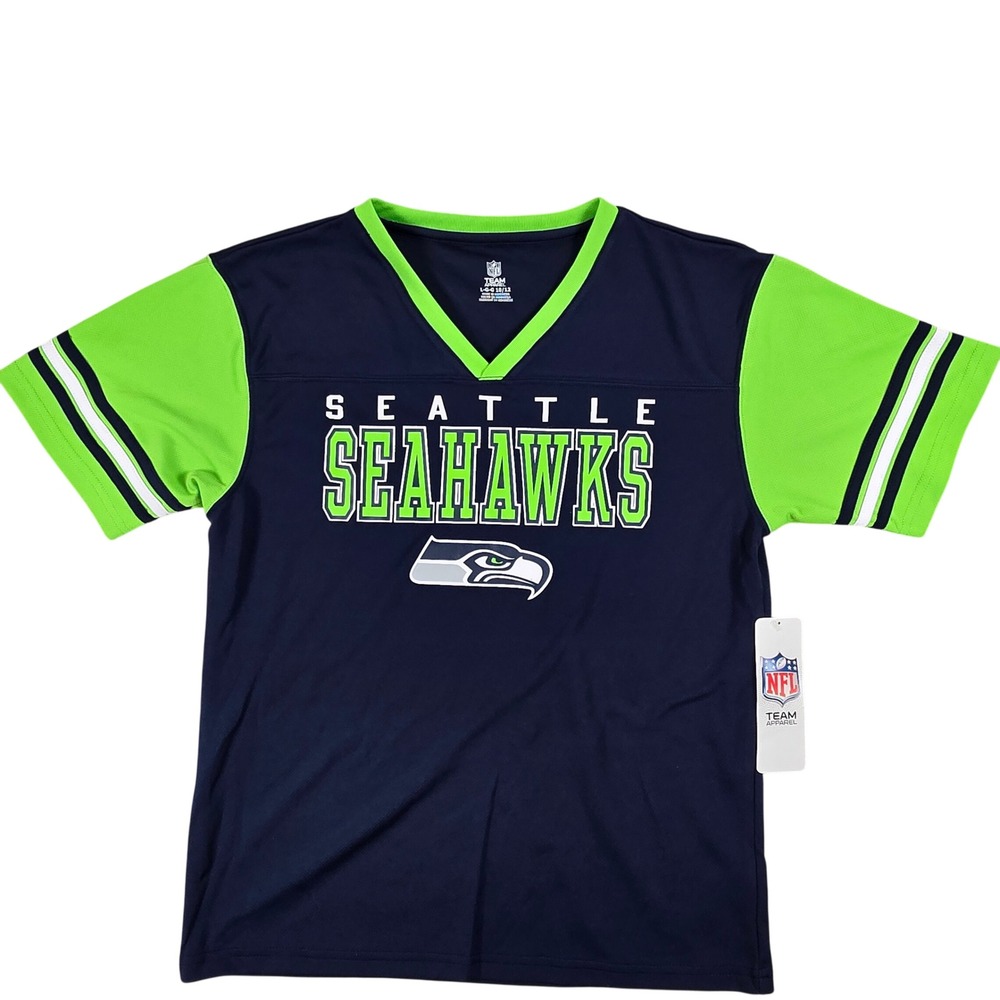 NFL Team Apparel Seattle Seahawks Youth XL 14/16 Navy Green Jersey Shirt NWT
